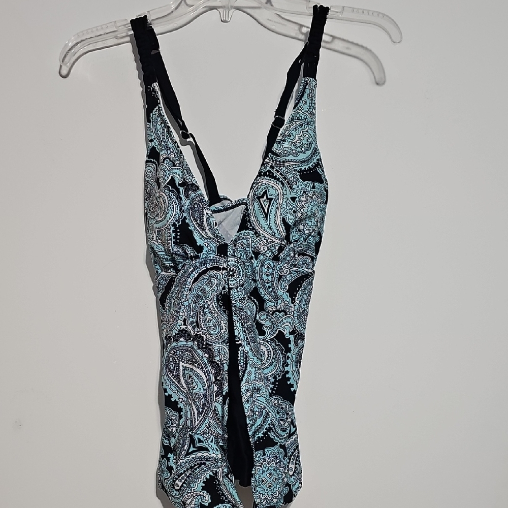 Beach Diva Swim Top Paisley Print Women's Tankini Sz 12 Adjustable Straps Beach